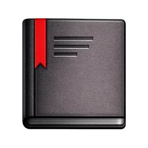 Black notebook icon with a red ribbon bookmark.