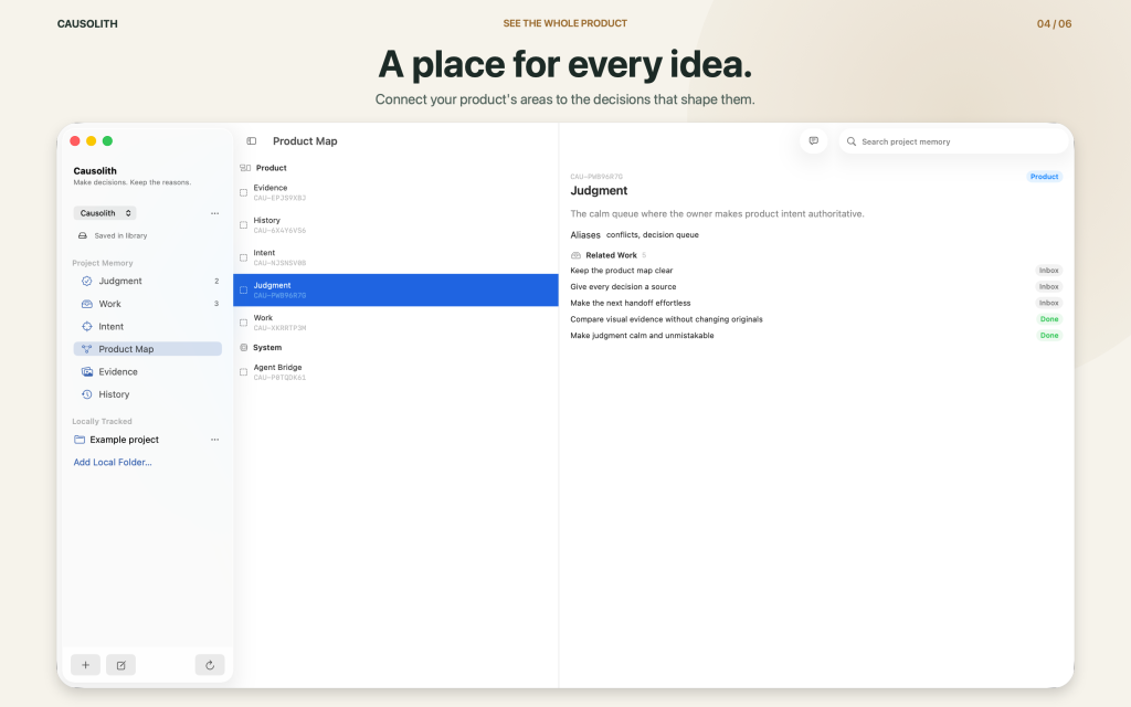 See how the project fits together in Product Map.