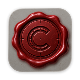 Causolith app icon: red wax seal with a concentric C on a silver rounded square.