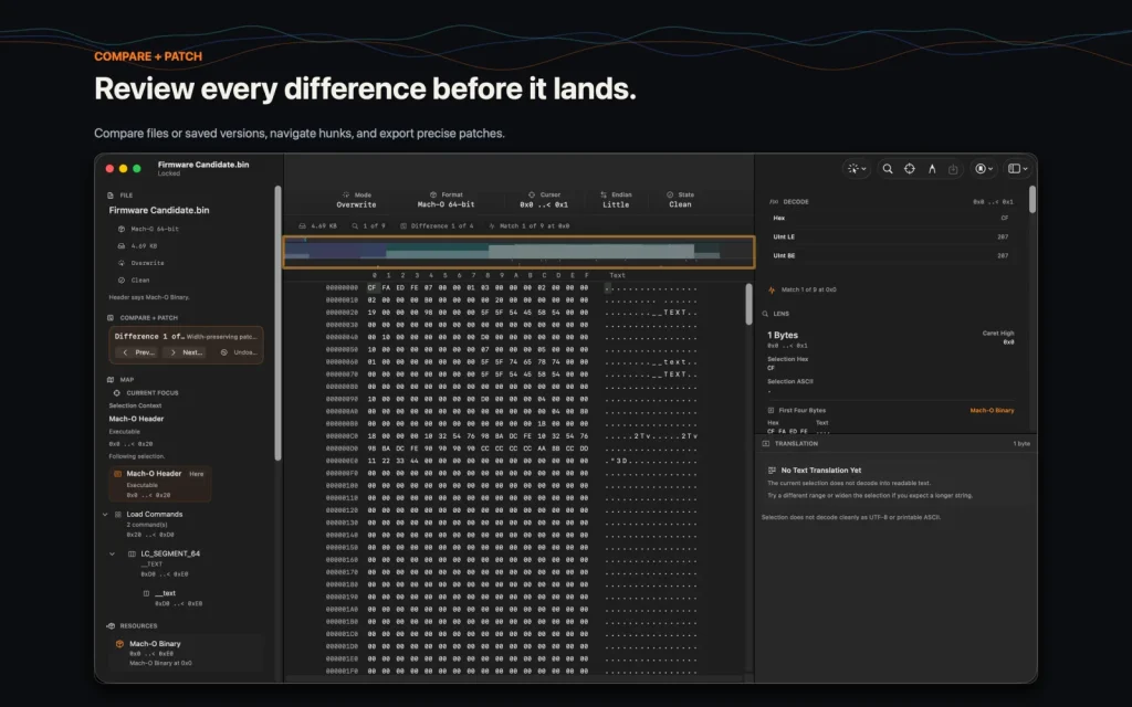 Hexgeist comparing binary files and preparing a precise local patch.