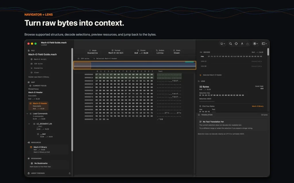 Hexgeist Structure Lens interpreting a selected region of a binary file.