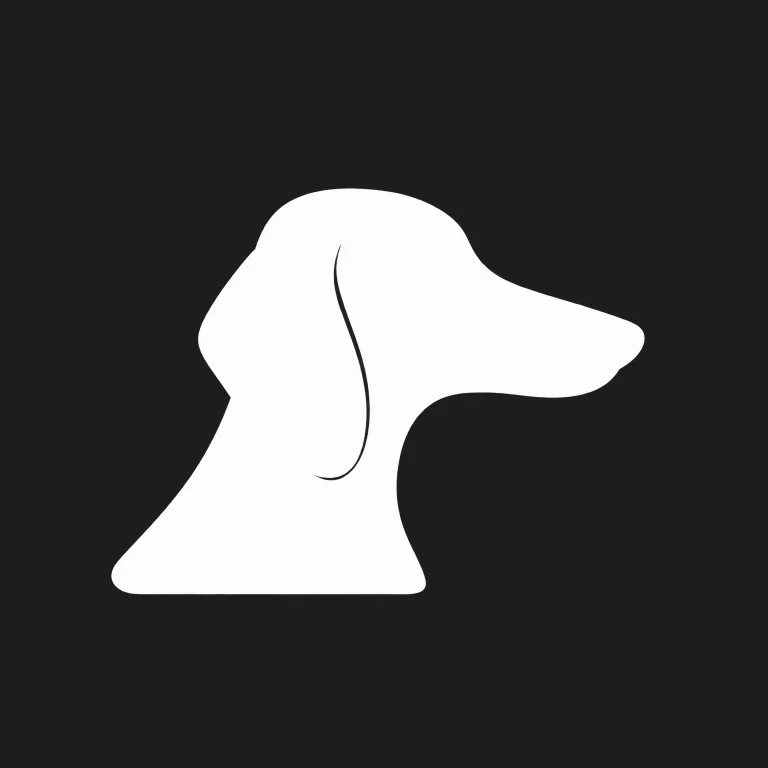 White long-haired dachshund silhouette on a dark background.