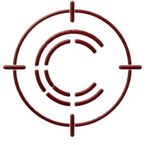 Concentric red C mark inside a precision reticle.