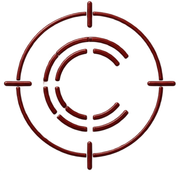 Concentric red C mark inside a precision reticle.