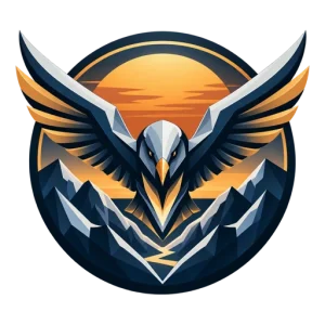 Kestrel Valley falcon emblem over a mountain valley