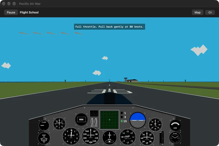 Development build: the F6F cockpit at the start of a Flight School sortie.